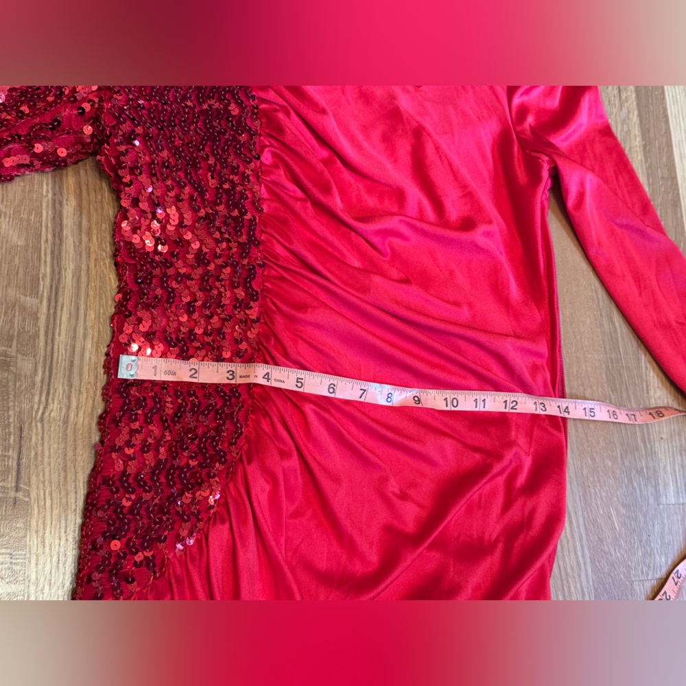 80s Vintage Dynasty Style Red Sequin Wiggle Dress Sz M - Picture 5 of 9